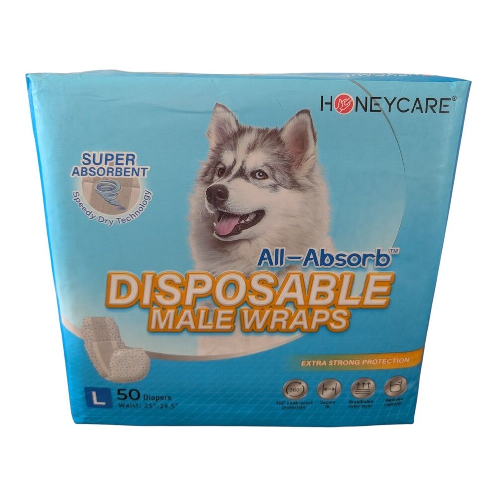 HONEY CARE All-Absorb Male Dog Wrap 50 Count Large New